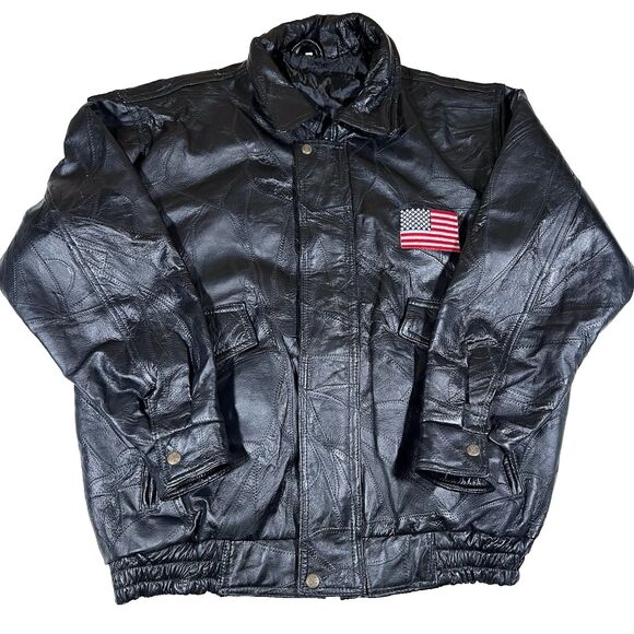 Unbranded Other - Vintage Leather Bomber Jacket American Flag God Bless America Eagle Size Large